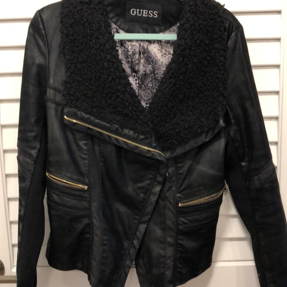Guess Suede Leather Jacket with printed lining. M.
